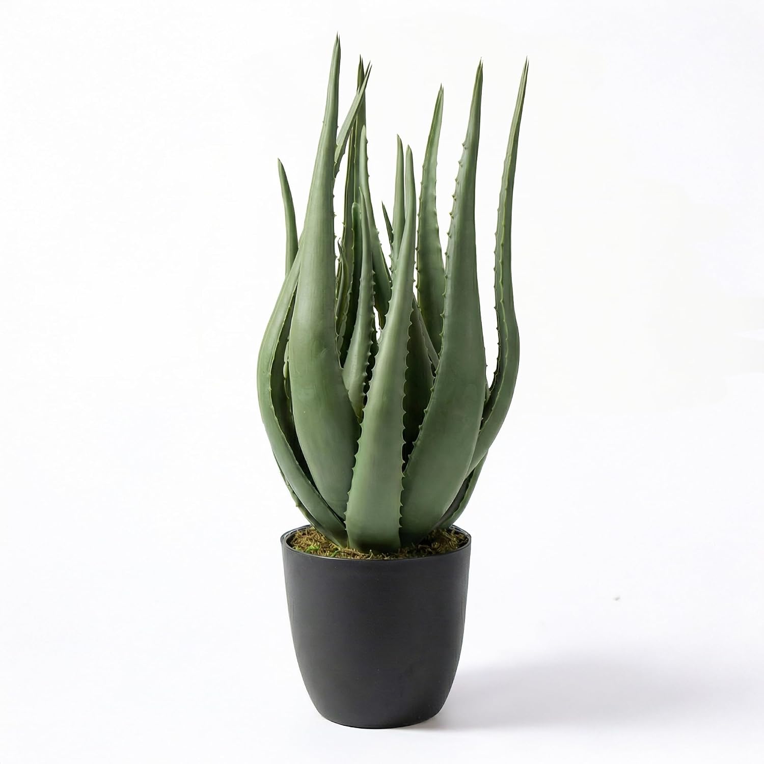 VOLCUNA potted artificial aloe vera with sculpted green leaves and a dark decorative pot